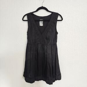 Burning Torch Black Silk Dress w/Lace Trim